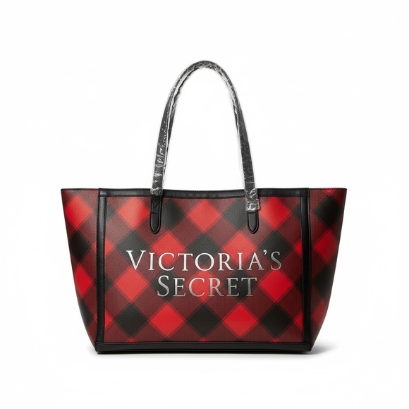 Victoria's Secret Handbags - Victoria's Secret Red Black Checkered Tote Bag